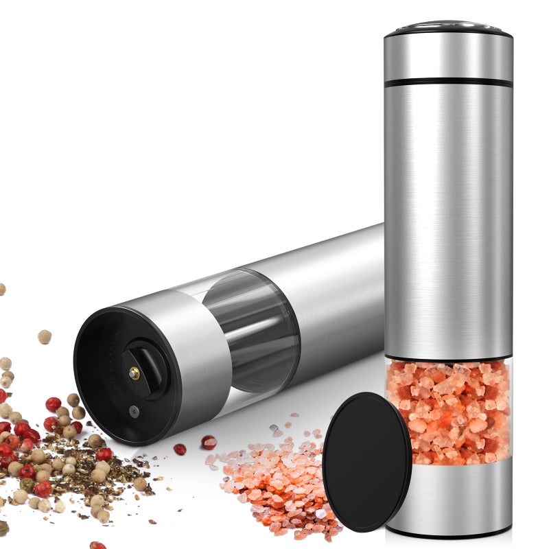 innhom Electric Salt and Pepper Grinder Set Battery Operated Stainless Steel Salt Grinder Pepper Mill Automatic Salt and Pepper Grinder Set with Adjustable Coarseness - Image 1